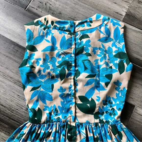 Vintage 1950's-60's Stacey Ames Pleated Neck Sleeveless Floral Sun Dress - Picture 12 of 16